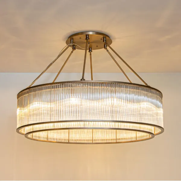 Bronze Metal and Glass Two Tiers Large Chandelier