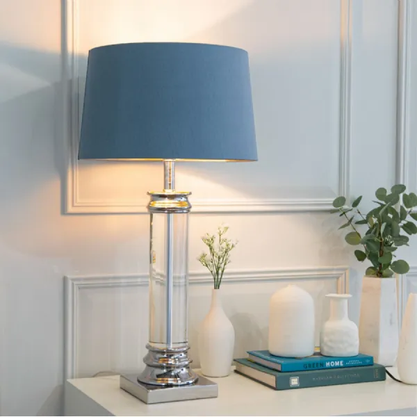 Nickel and Crystal Table Lamp Base Only with Polished Finish
