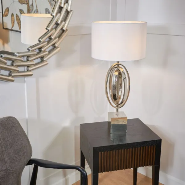 Nickel Metal Table Lamp with White Shade
