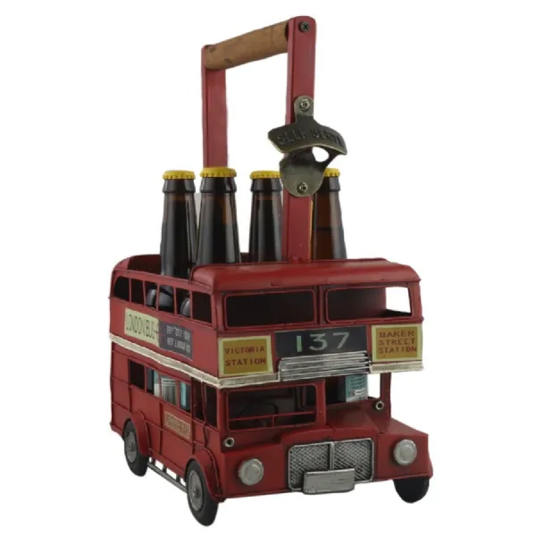 Red Double Decker Bus Bottle Carrier 37cm