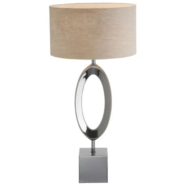 Smoked Nickel Metal Hole Design Table Lamp Grey Fabric Shade
