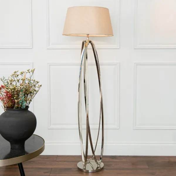 Nickel Metal Chic Floor Lamp with Taupe Shade