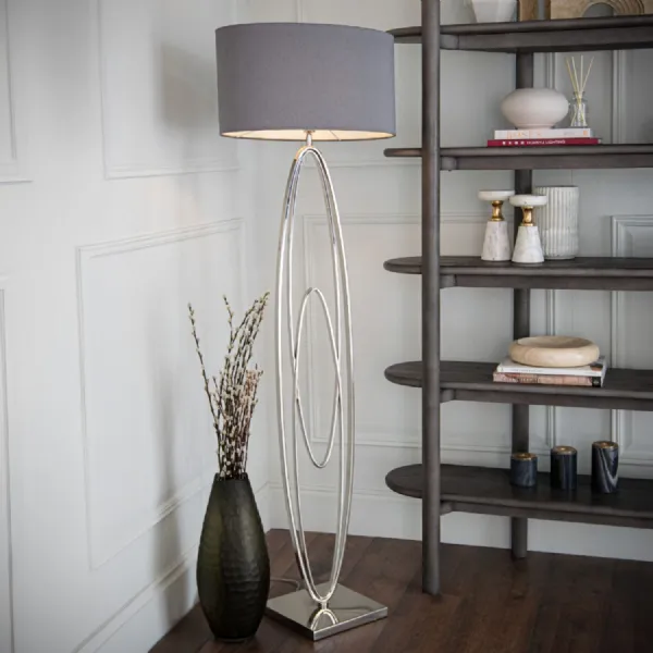 Oval Rings Nickel Metal Oval Rings Floor Lamp Grey Shade