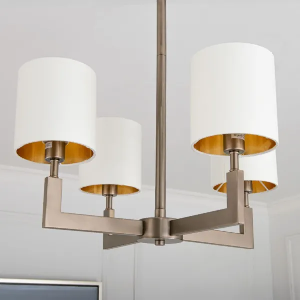 Bronze Metal 4 Arm Chandelier with Linen Shades