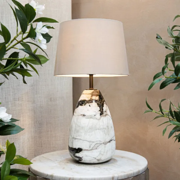 Off White and Dark Bronze Marble Table Lamp Base Only