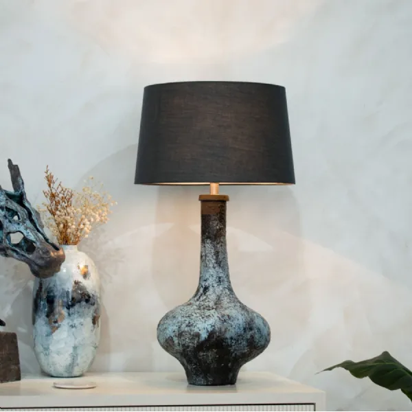 Deep Bronze and Blue Contrast Metal Table Lamp Base Only
