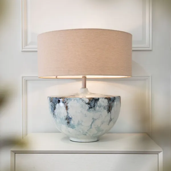 Cream Gloss Enamel Cloud Table Lamp with Beige Shade