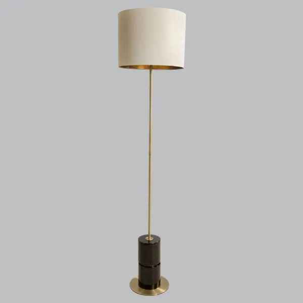 Black Marble and Brased Based Floor Lamp with Opal Shade