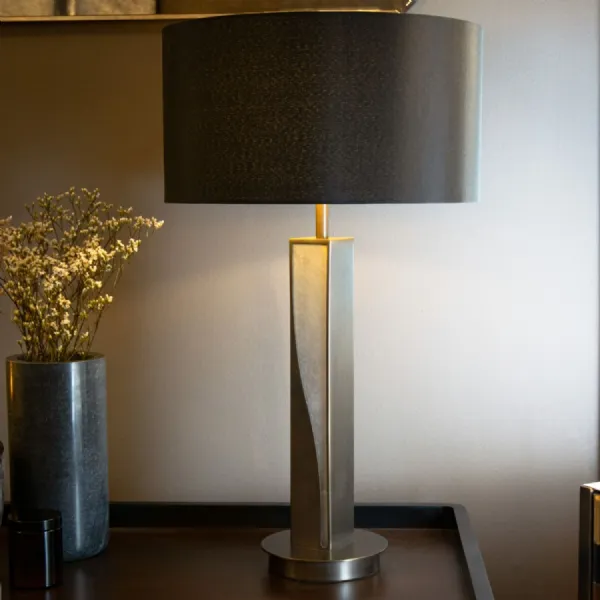 Bronze Metal and Alabaster Table Lamp with Black Fabric Shade