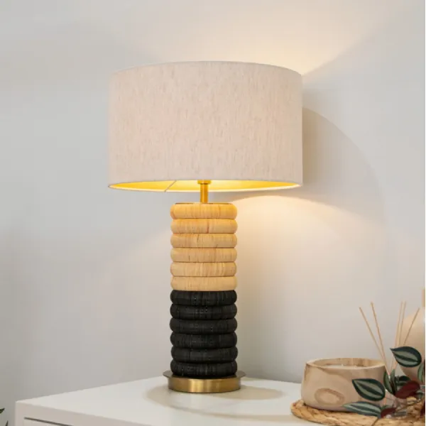 Brass Metal and Ring Design Table Lamp with Neutral Shade