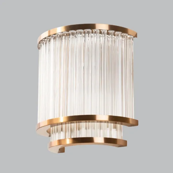 Two Tiered Glass Rods Wall Lamp with Brass Accent