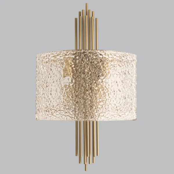Glass Textured Wall Lamp with Brass Vertical Metal Rods