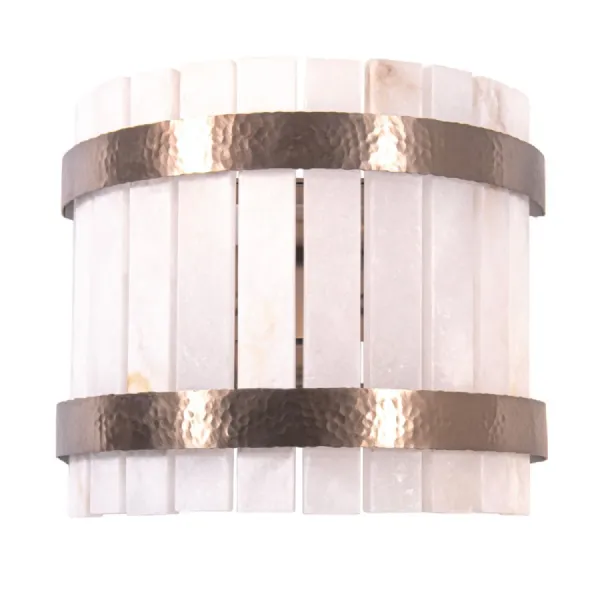 White Alabaster Panel Wall Lamp with Bronze Accents
