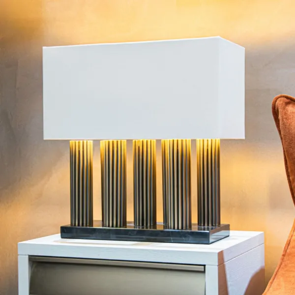 Antique Brass Columns Table Lamp with Opal Shade