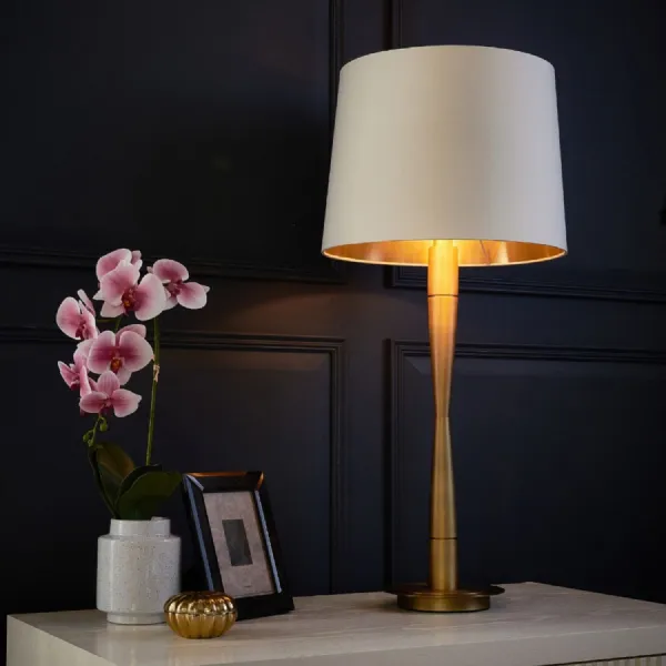 Brass Metal Table Lamp with Opal Fabric Shade