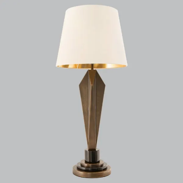 Brass Metal and Marble Based Table Lamp with Opal Shade