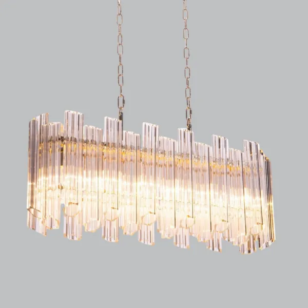 Clear Glass 6 Lights Long Chandelier with Nickel Accent