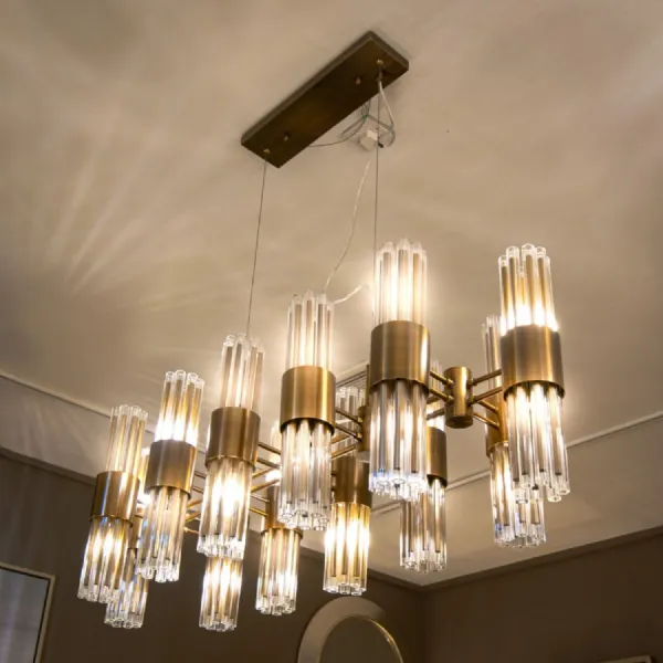 Glass Bundle Detailing Over Dining Table Chandelier