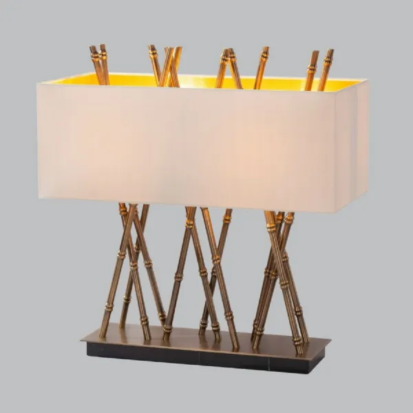 Crisscross Brass Table Lamp Off White Shade