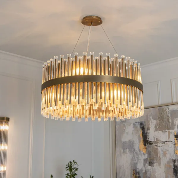 Brass Metal and Glass Large Chandelier 80cm Dia