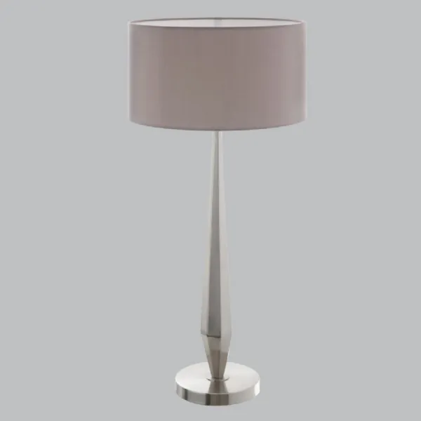 Nickel Metal Tapered Stand Table Lamp with Latte Shade