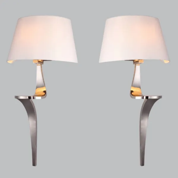 Pair of Nickel Metal Wall Lamps White Fabric Shades