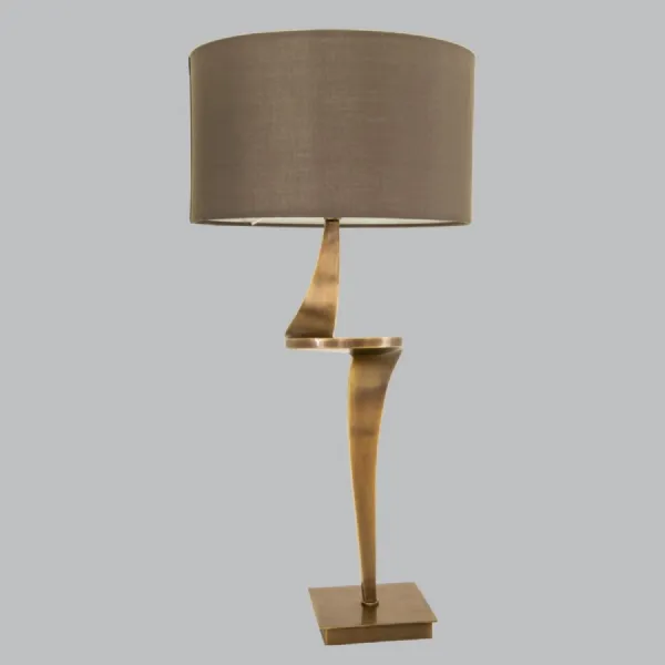 Brass Textured Metal Table Lamp with Brown Shade