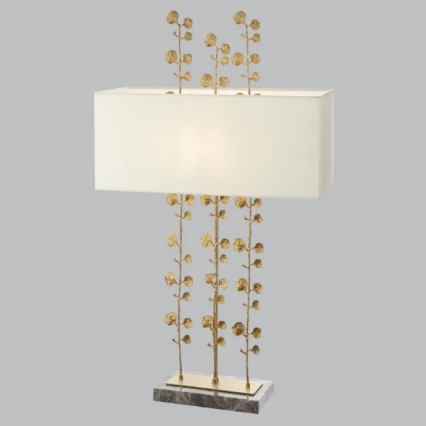 Brass Leafy Stem Design Table Lamp with Grey Marble Base