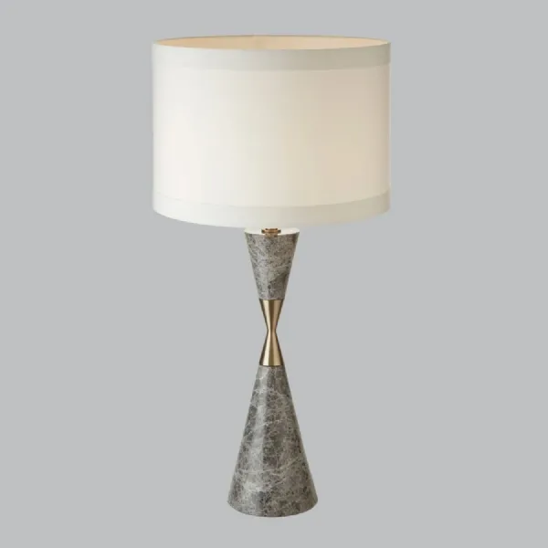 Antique Brass and Grey Marble Table Lamp Grey Round Shade