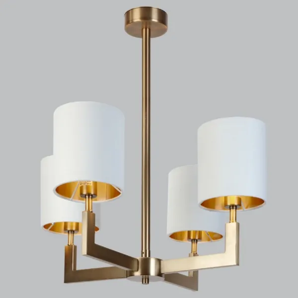 Brass Metal 53cm Chandelier with 4 Arm Opal Shades