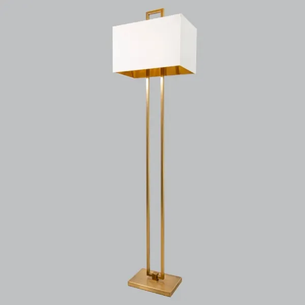 Brass Metal Dual Support Floor Lamp with Opal Fabric Shade