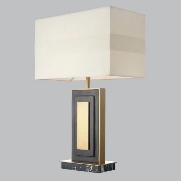 Black Marble Table Lamp Brass Base Banded Off White Shade