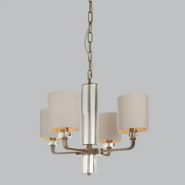 Antique Brass Finish Metal and Opal Chandelier