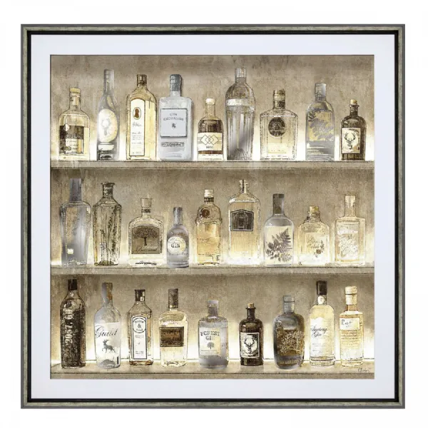 Grey Framed Square Bottle Print Wall Art