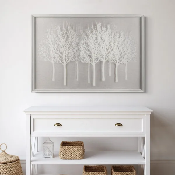 White Framed Textured Oatmeal Backdrop Wall Art