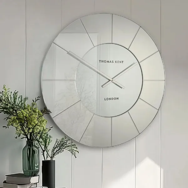 Art Deco Silver Mirrored Glass Oversized Wall Clock 80cm