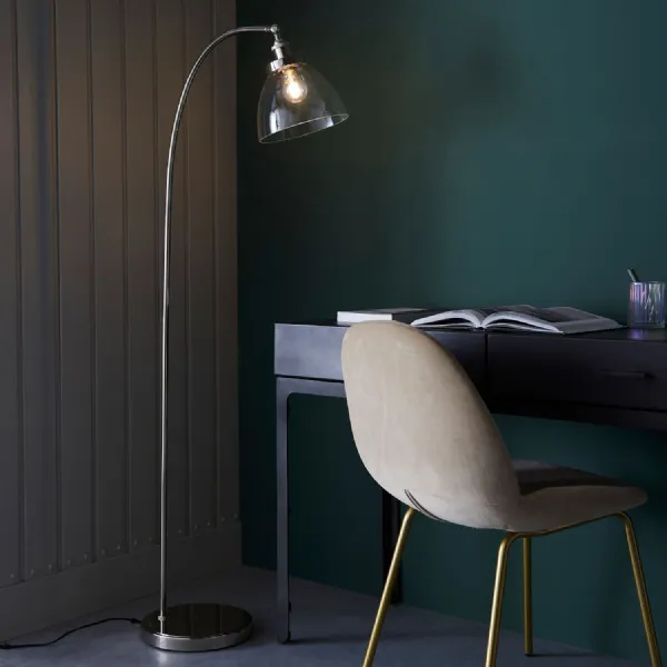 Bright Nickel Steel Floor Lamp with Clear Glass Shade