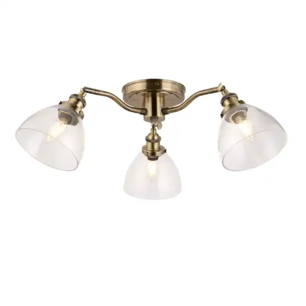 Small Antique brass clear 3 Ceiling Light Antique Brass