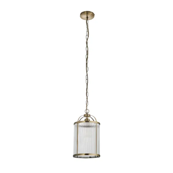Small Antique Brass Ribbed 1lt Pendant