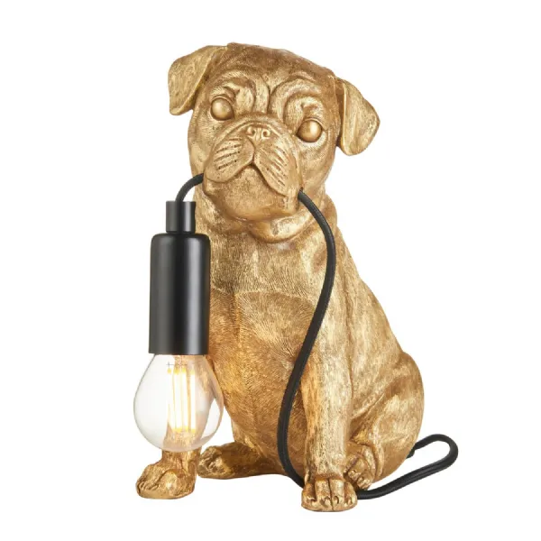 Gold Resin Pug Puppy Table Lamp