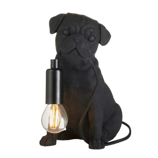 Black Resin Pug Puppy Table Lamp