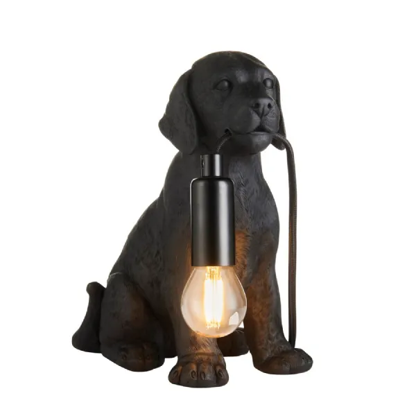 Black Resin Labrador Puppy Table Lamp