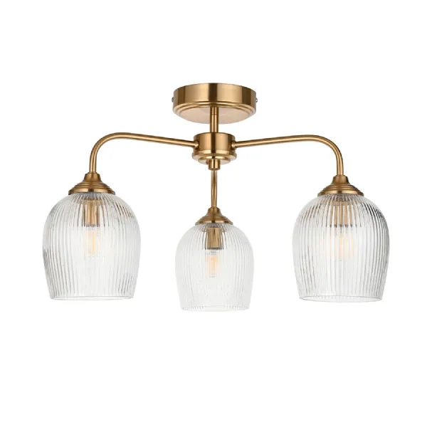 Ribbed Ceiling 3 Light Brushed Aged Brass