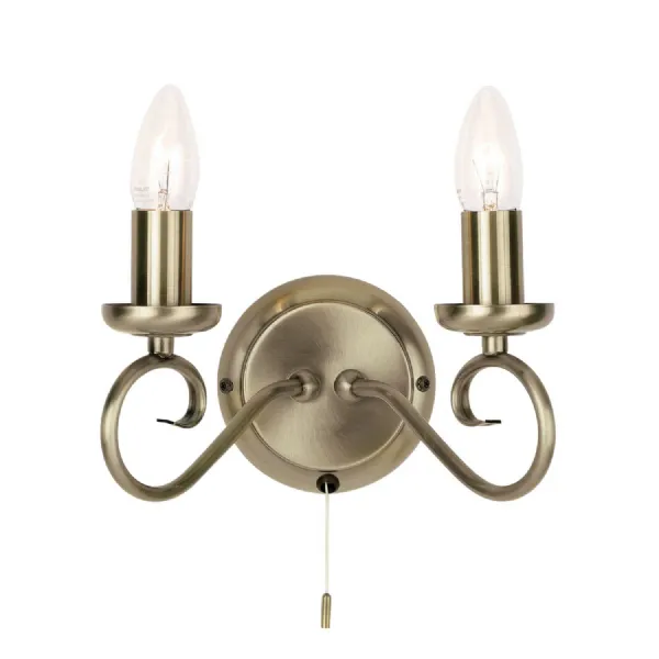 Trafford 2 Wall Light Antique Brass