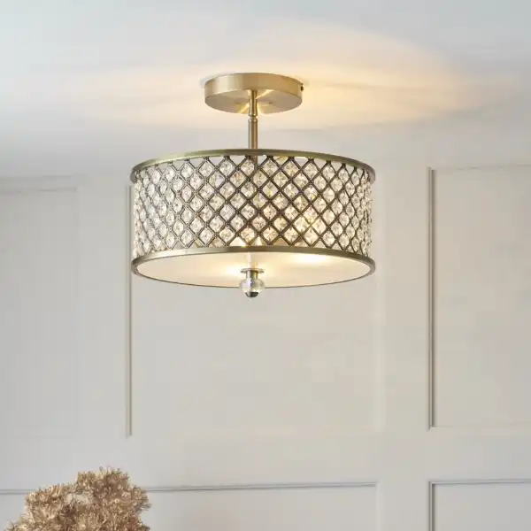 Antique Brass Satin Finish Round Ceiling Light