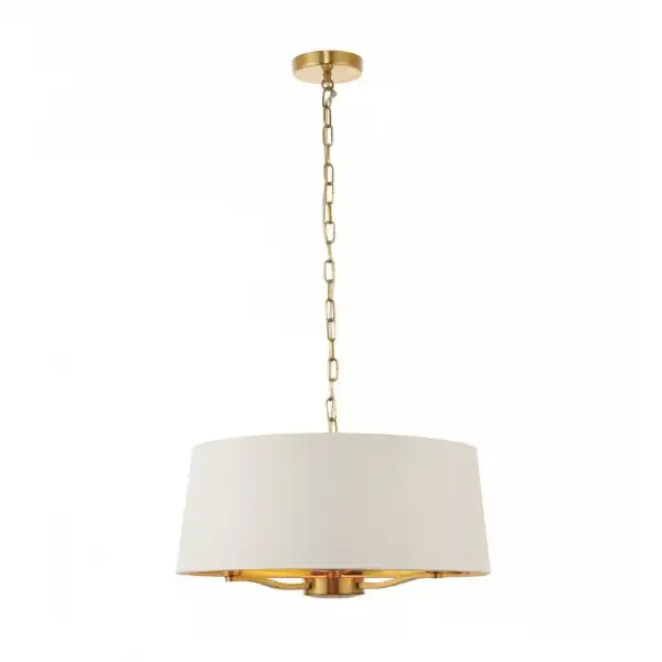 Traditional Light Brushed Gold White Silk Shaded Ceiling Pendant Light