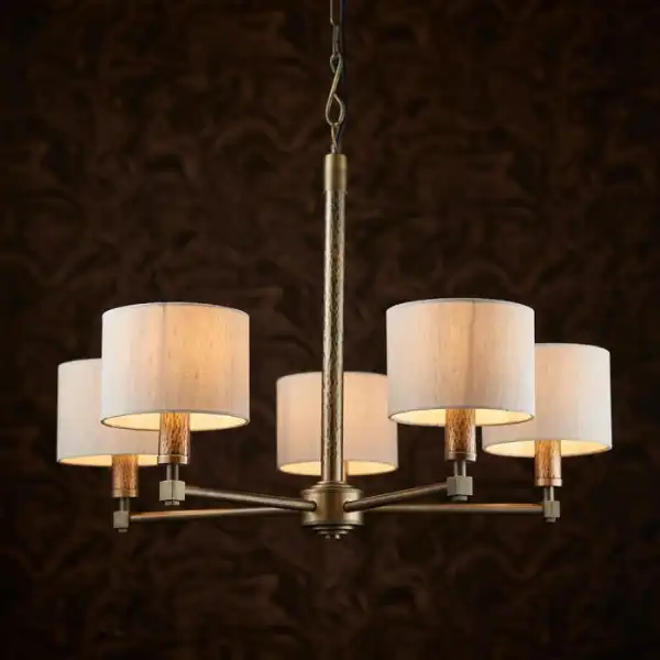 Round Bronze 5 Pendant Light with White Shades