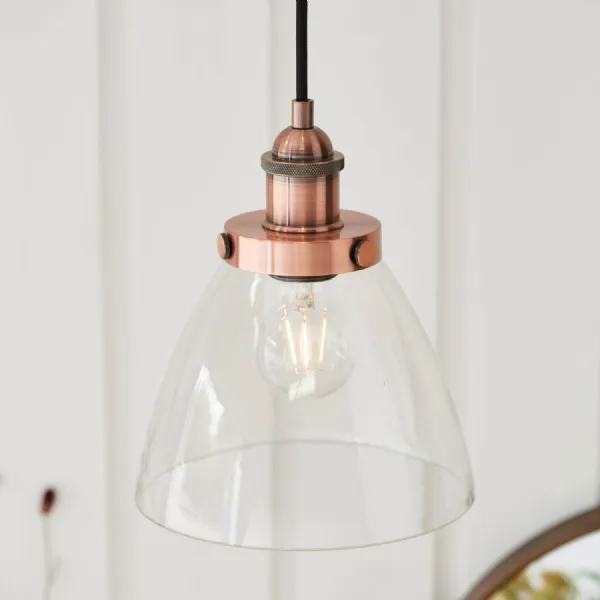 Aged Copper Clear Glass Pendant Ceiling Light