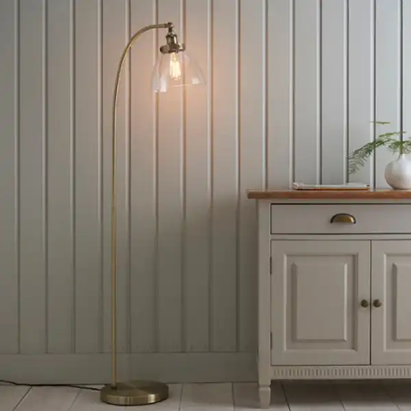 Brass Adjustable Floor Lamp with Glass Shade