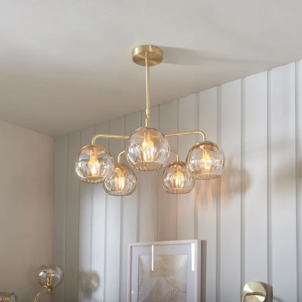 Brushed Brass 5 Light Elegant Pendant Ceiling Light